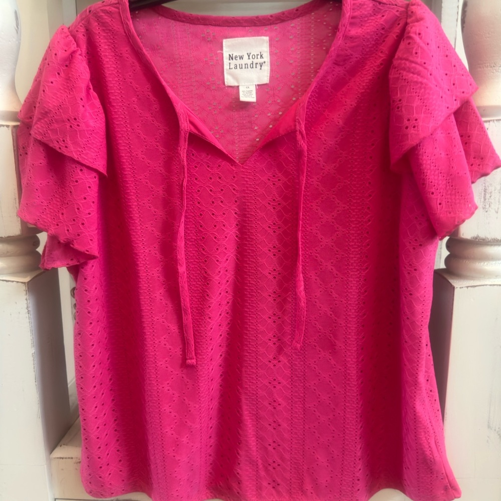 New York Laundry Fuchsia Blouse with Ruffle Sleeves
